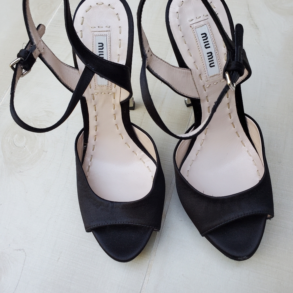 Miu Miu Black Heels with Silver Studded Accents - Picture 5 of 6